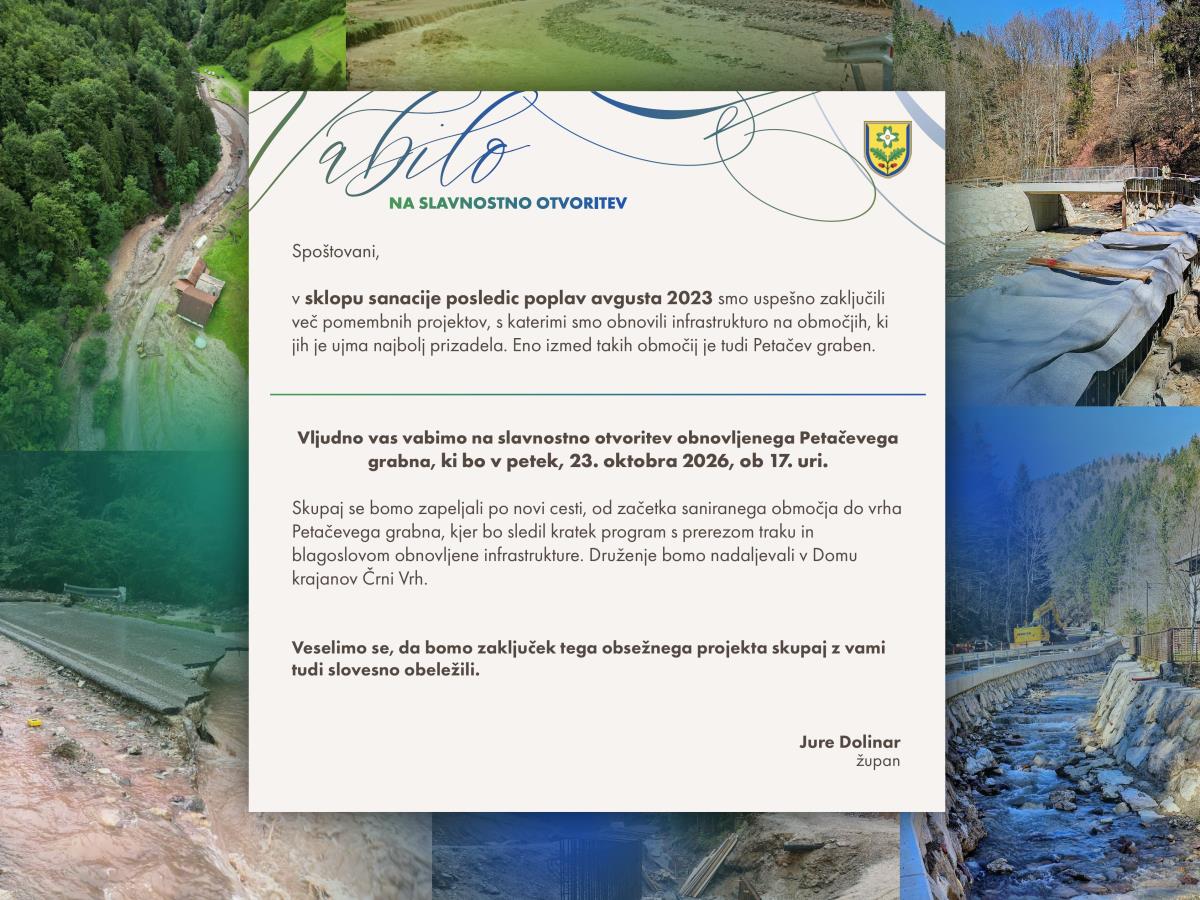 Vabilo na otvoritev Petačevega grabna